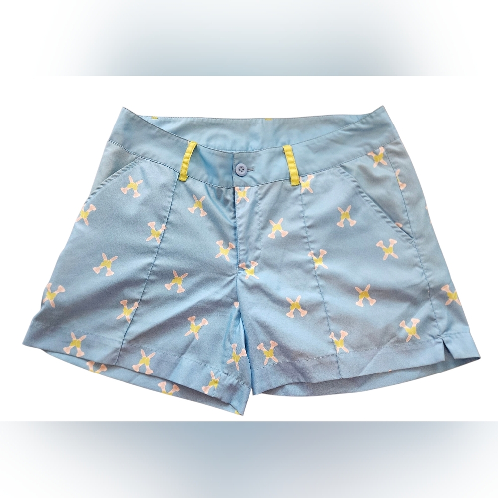 Birdies & Bows Golf Shorts Blue Line Green Golf Tee & Bow Print Size 6